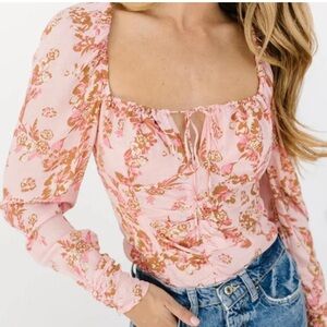 Free People Hilary Floral Pink Long Sleeve Top